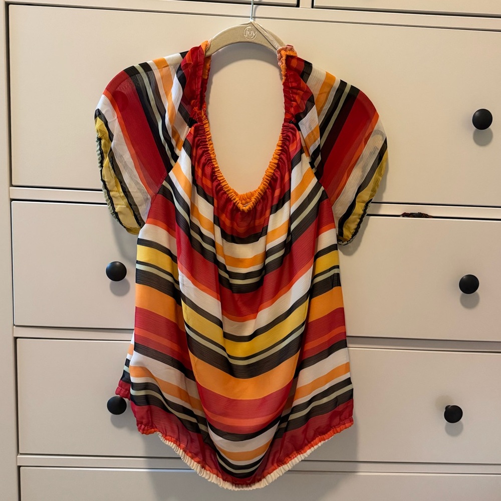 Multi-Colored Puff Sleeve Blouse